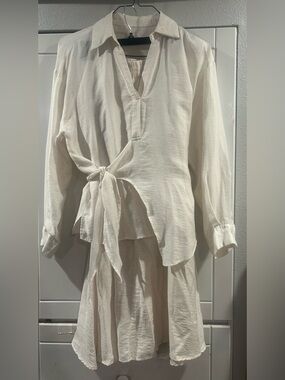 Elegant 100% linen lined Cream Women's Skirt and top